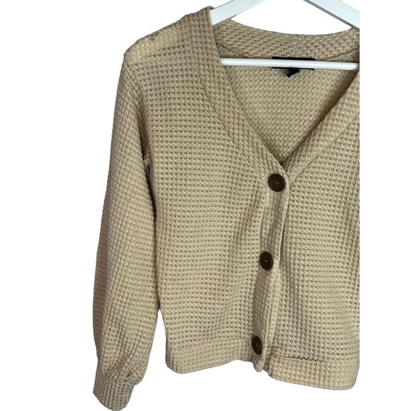 Derek Heart Top Womens Small Cardigan Button Down Waffle Knit Tan Brown Casual - Picture 2 of 15